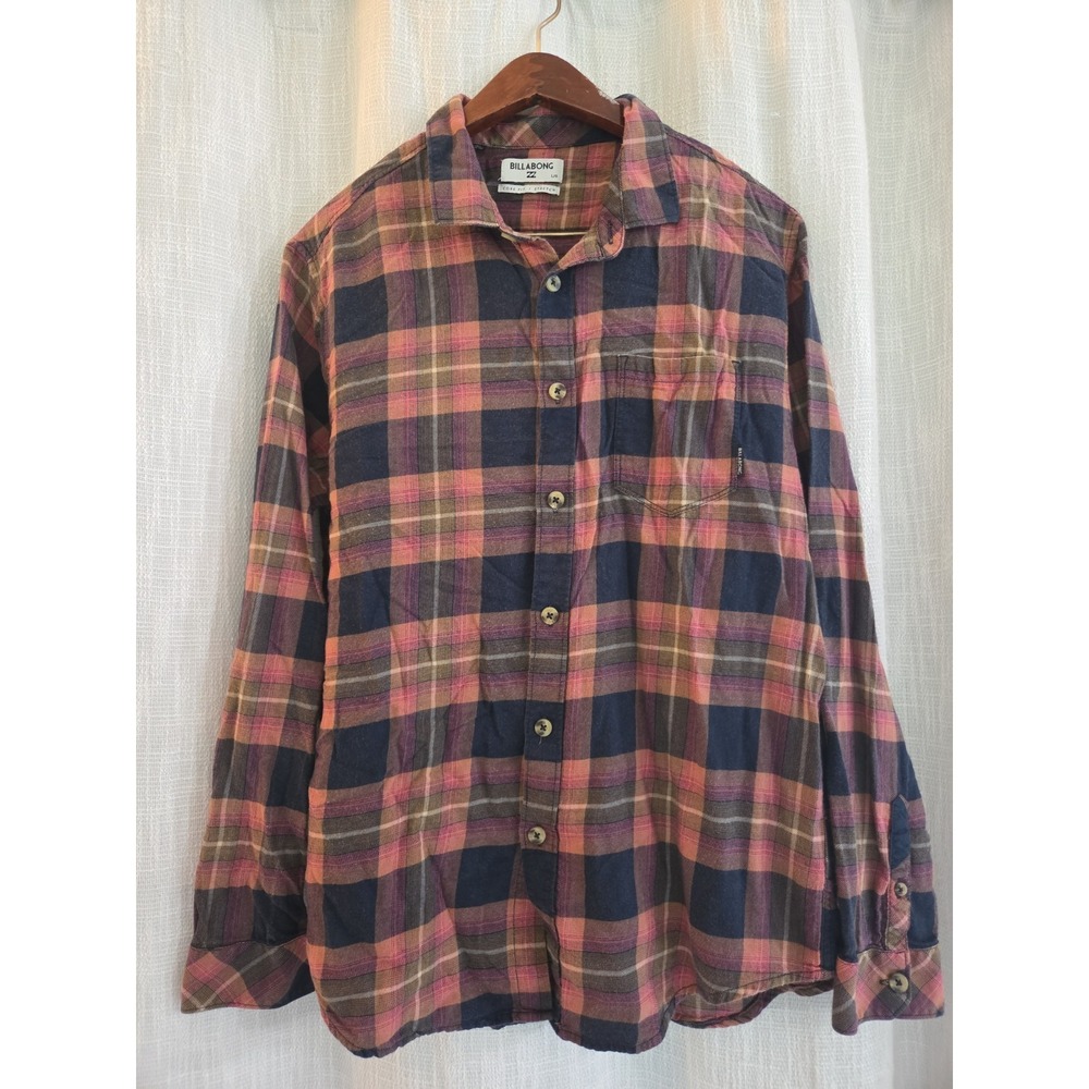 Billabong Long Sleeve Flannel Men's Size Large Core Fit Stretch Freemont Flannel